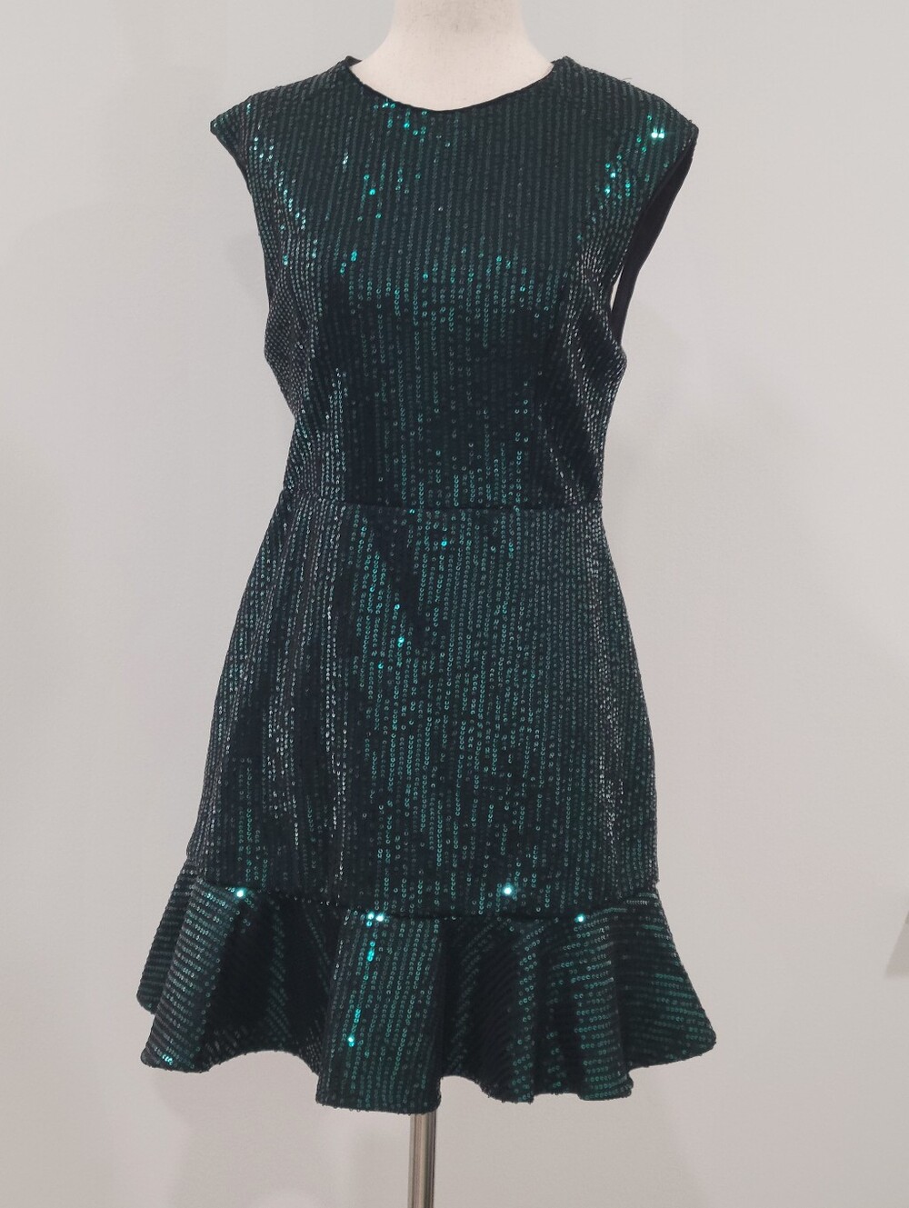 Mustard Seed M Emerald Green Sequin Mini Dress Ruffle Cocktail Party NWT